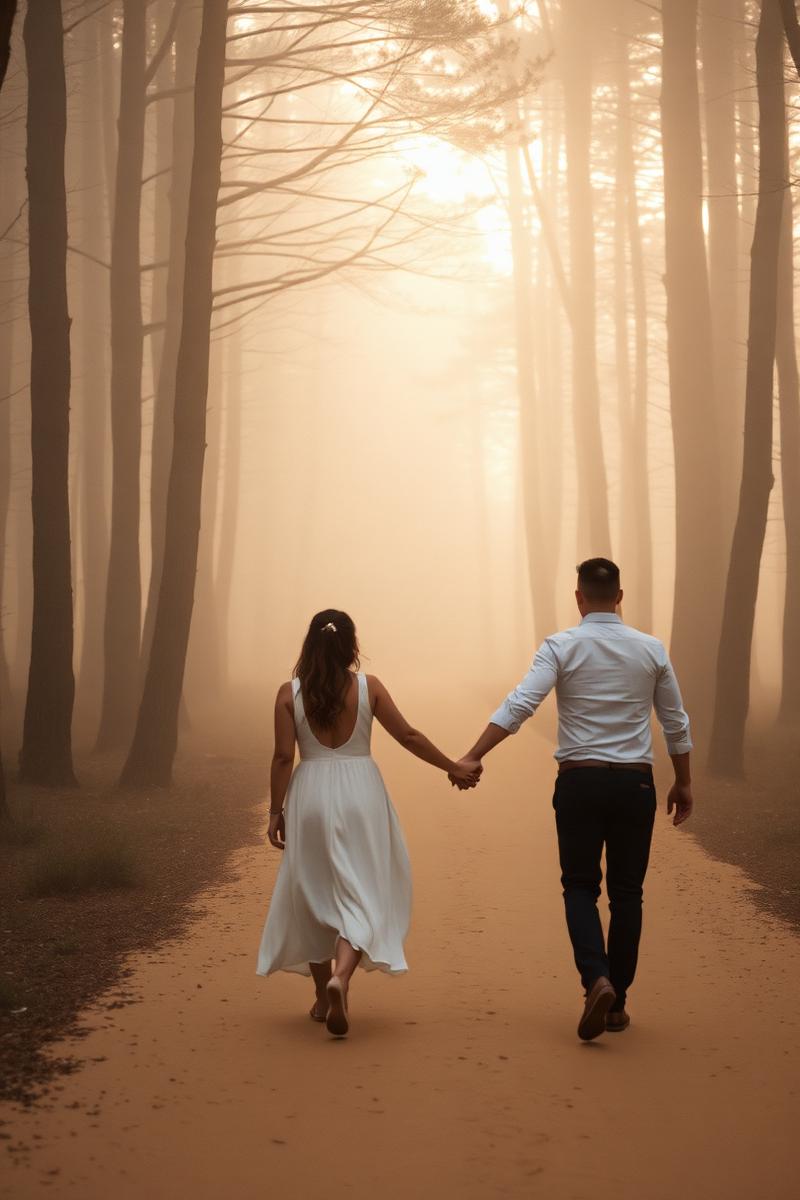 Couple in soft embrace during an intimate outdoor session